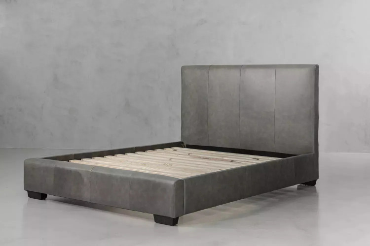 Demo - Sienna Leather Bed - Queen - Carbon Grey Demo Clearance - 1
