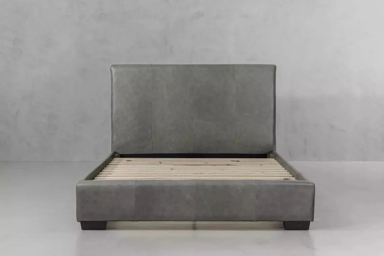Demo - Sienna Leather Bed - Queen - Carbon Grey Demo Clearance - 1