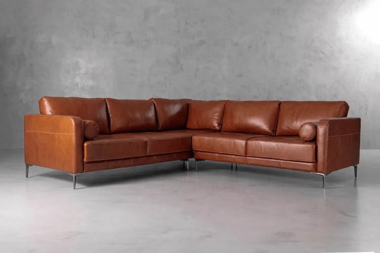 Demo - Hayden Leather Corner Couch - Burnt Tan Demo Clearance - 1