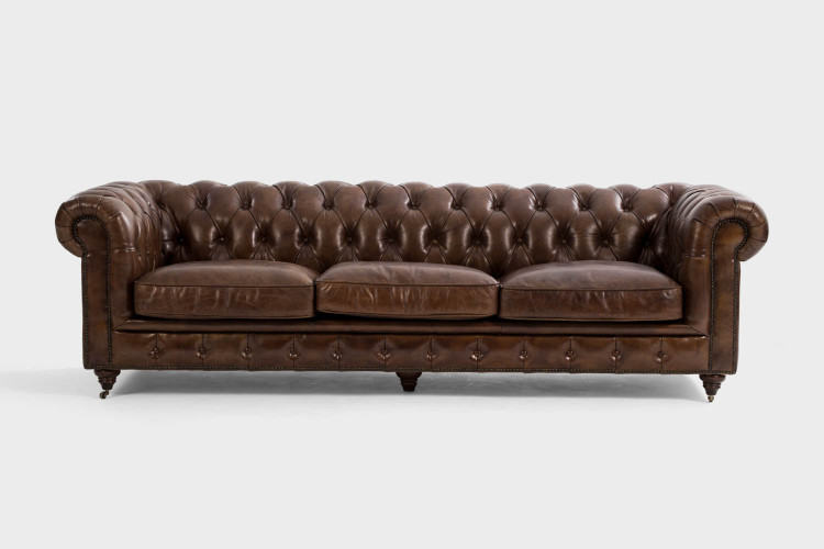 Demo - Jefferson Chesterfield 3-Seater Leather Couch - Vintage Brown Demo Clearance - 1