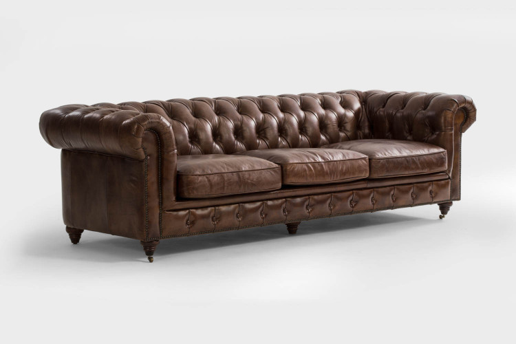 Demo - Jefferson Chesterfield 3-Seater Leather Couch - Vintage Brown Demo Clearance - 1