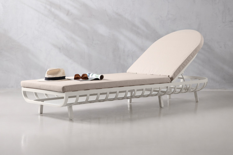 Lisbon Pool Lounger - Stone & White Patio and Outdoor Lounge Furniture - 1