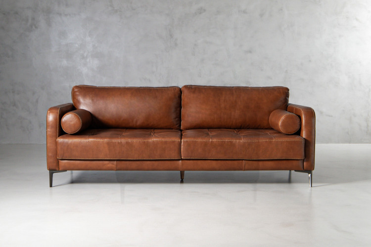 Hayden 3-Seater Leather Couch - Burnt Tan 3 Seater Leather Couches - 1