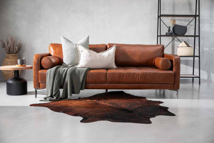 Hayden 3-Seater Leather Couch - Burnt Tan 3 Seater Leather Couches - 1