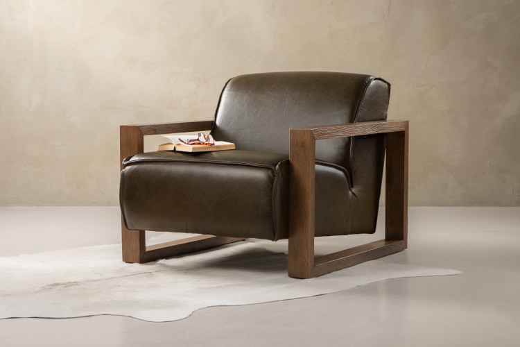 Rexton Leather Armchair - Olive Chairs - 1