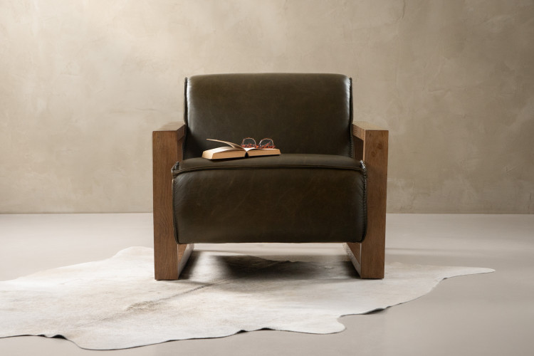Rexton Leather Armchair - Olive Chairs - 1