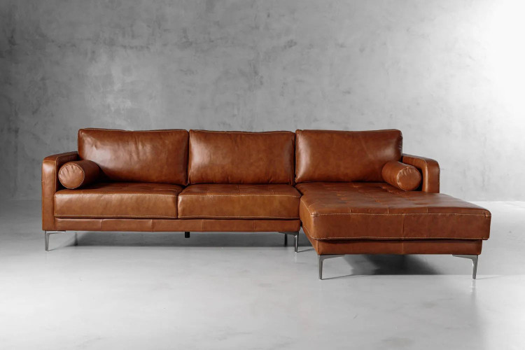 Demo - Hayden Leather L-Shape Couch - Burnt Tan Demo Clearance - 1