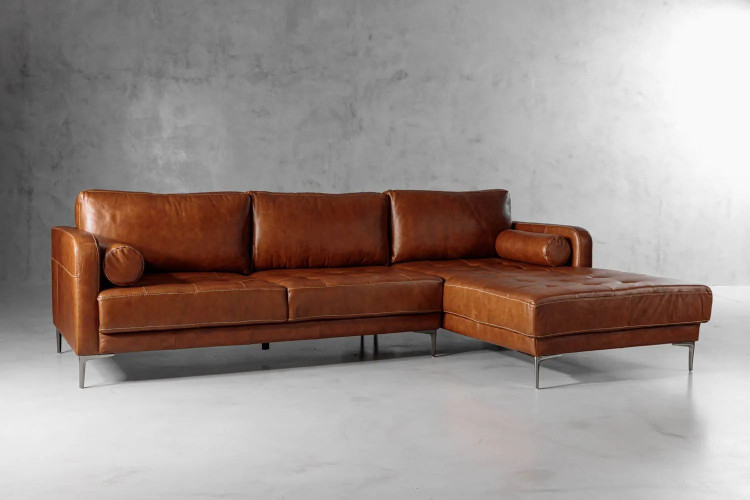 Demo - Hayden Leather L-Shape Couch - Burnt Tan Demo Clearance - 1