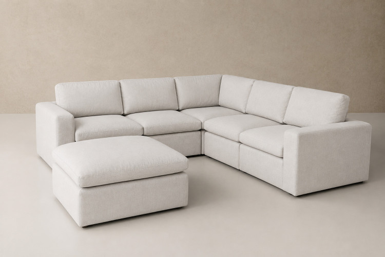 Bexley Leather Grand Corner Couch Set with Ottoman - Pearl Modular Couches - 1