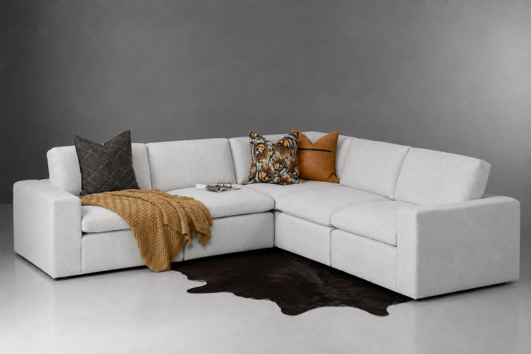 Bexley Leather Grand Corner Couch Set - Pearl Couches - 1