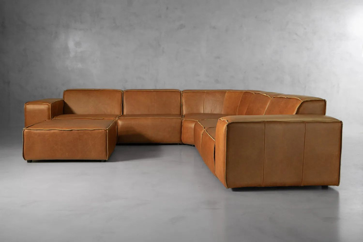Demo - Jagger Leather Modular - Grand Corner Couch with Ottoman - Desert Tan Demo Clearance - 1