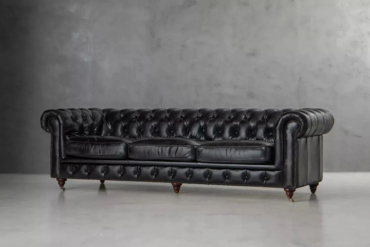 Demo - Jefferson Chesterfield 3-Seater Leather Couch - Burnt Tobacco Demo Clearance - 1