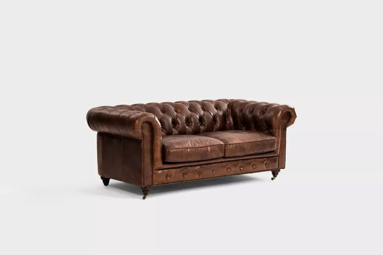 Demo - Jefferson Chesterfield 2-Seater Leather Couch - Vintage Brown Demo Clearance - 1