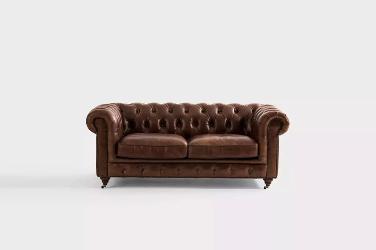 Demo - Jefferson Chesterfield 2-Seater Leather Couch - Vintage Brown Demo Clearance - 1