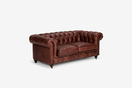 Jefferson Chesterfield 2 Seater Leather Couch - Brown -