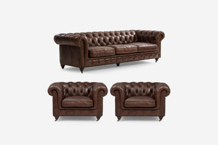 Jefferson Leather Lounge Suite - Vintage Brown