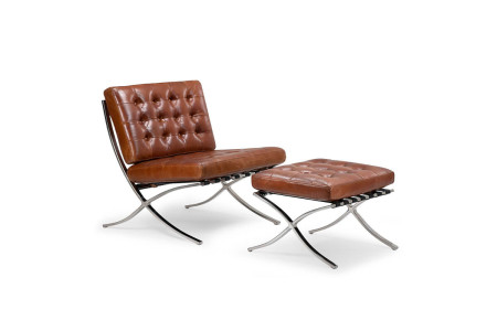 Replica Barcelona Leather Chair + Footstool - Tan