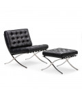 Replica Barcelona Leather Chair + Footstool - Black