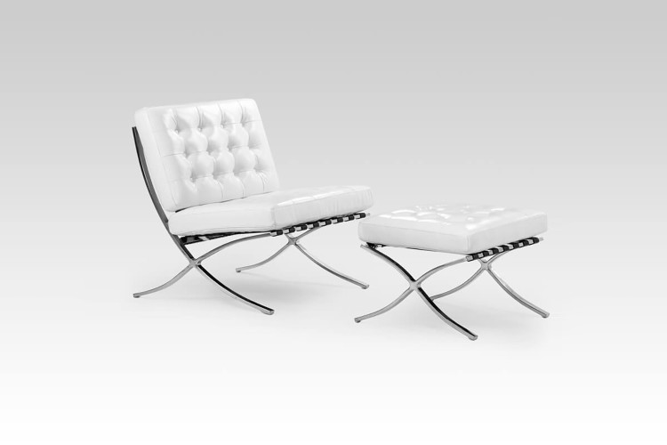 Replica Barcelona Leather Chair + Footstool - White