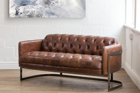 Heston Chesterfield Lounge Suite - Brushed Metal | Leather Couches | Lounge | Living | Cielo -