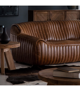 Cuban 3 Seater Leather Couch -Tan