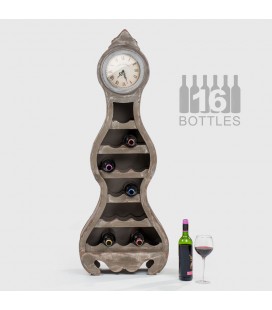 16 Bottle Wooden Wine Rack with Clock -