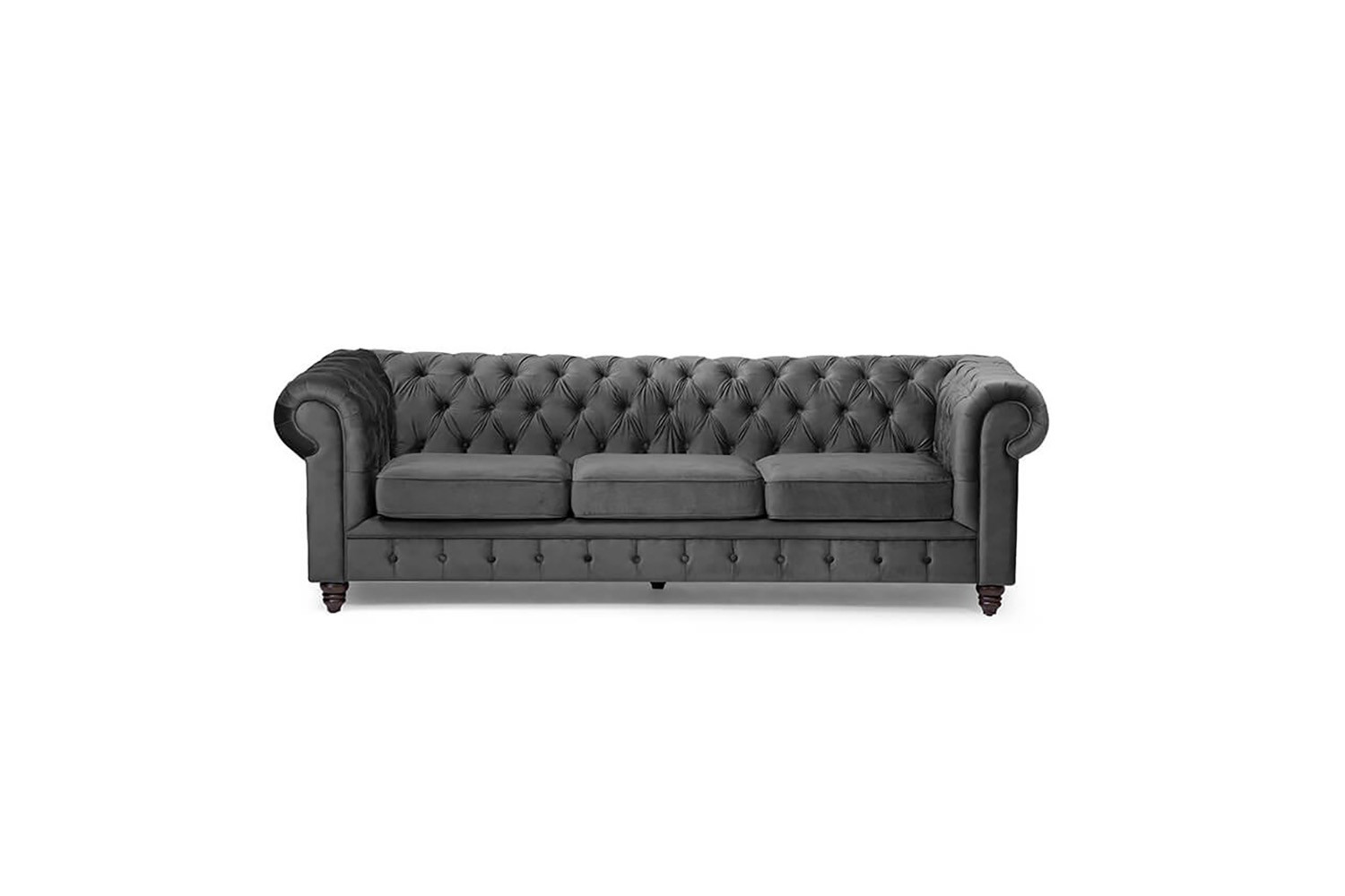 Clairfield 3 Seater Velvet Couch Dark Grey Cielo