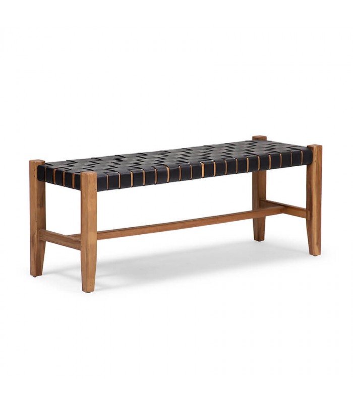 Zachary Leather Bench Black, Black Leather Benches