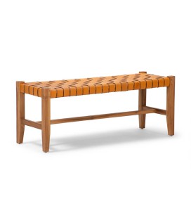 Zachary Leather Bench - Tan