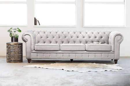 Clairfield 3 Seater Velvet Couch - Light Grey