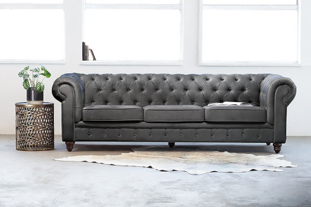 Clairfield 3 Seater Velvet Couch - Dark Grey
