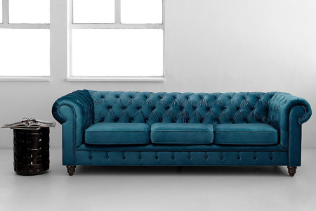 Clairfield 3 Seater Velvet Couch - Dark Blue