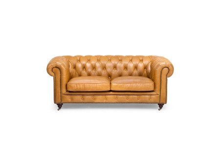 Jefferson Chesterfield 2 Seater Leather Couch -  Tan Brown