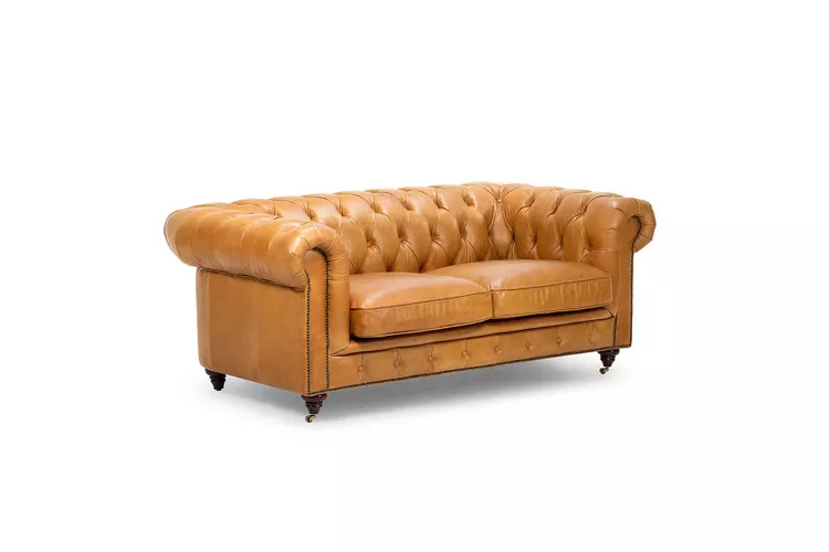 Jefferson Chesterfield 2 Seater Leather Couch - Tan Brown -