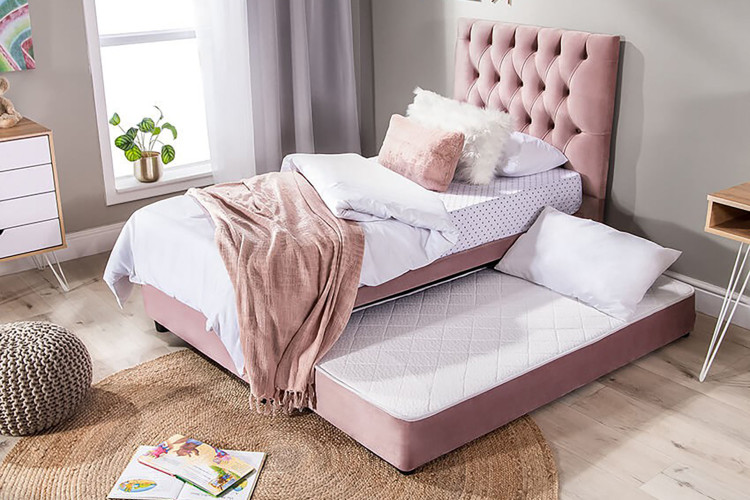 Skyler Dual Function Bed - Velvet Pink - Three Quarter -