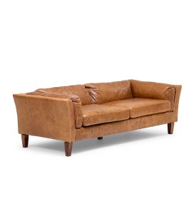 Granger 3 Seater Leather Couch - Vintage Tan