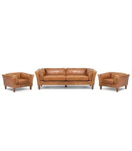 Granger Leather Lounge Suite - Wax Crackle Ginger