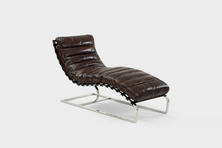 Morello Chaise Vintage Dark Brown Leather Lounger -
