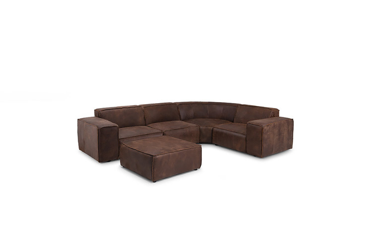 Jagger Leather Modular - Corner Couch With Ottoman - Zambezi Spice -