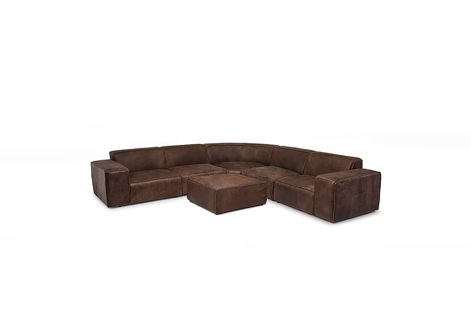 Jagger Leather Modular Grand Corner Couch with Ottoman Spice Cielo