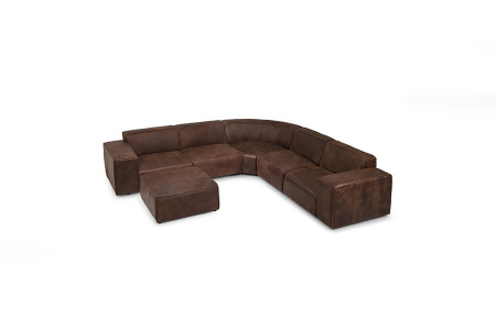 Jagger Leather Modular - Grand Corner Couch with Ottoman - Zambezi Spice -