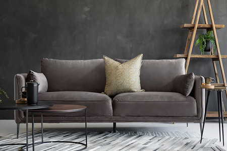 Emeline 3 Seater Couch - Velvet Dark Grey