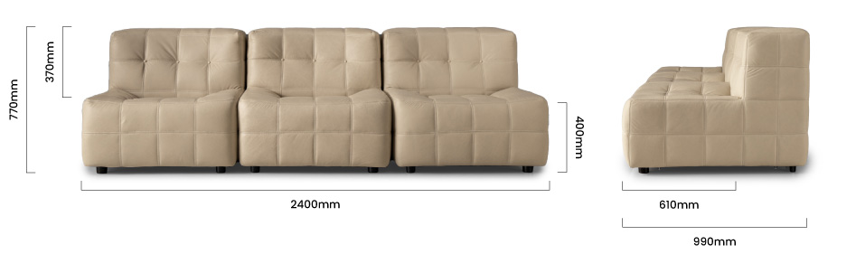 Orson Modular Open 3-Seater Leather Couch - Ivory | Cielo